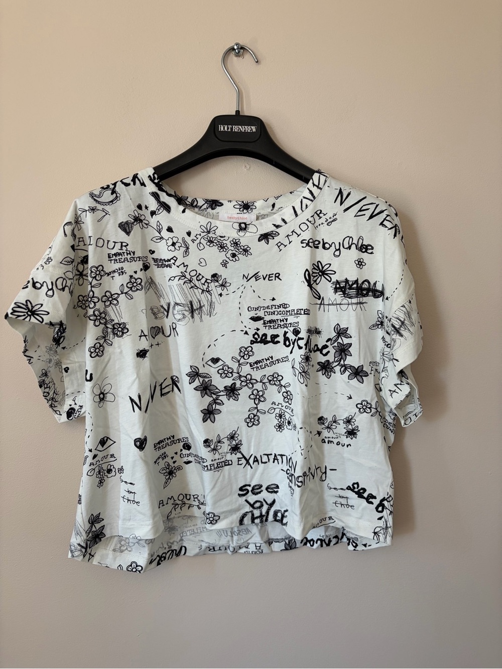 See By Chloe White Short-Sleeve Printed Crop Tee